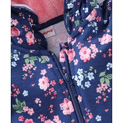Babyhug Cotton Knit Full Sleeves Hooded Sweat Jacket Floral Print - Blue