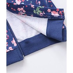 Babyhug Cotton Knit Full Sleeves Hooded Sweat Jacket Floral Print - Blue