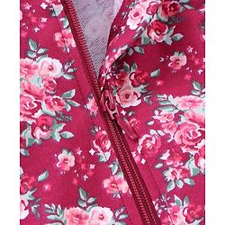 Babyhug Cotton Knit Full Sleeves Hooded Jacket Floral Print - Maroon
