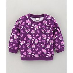 Babyhug Full Sleeve Sweatshirt Floral Print with Frill Detailing - Violet
