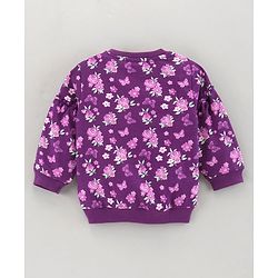 Babyhug Full Sleeve Sweatshirt Floral Print with Frill Detailing - Violet