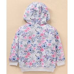 Babyhug Full Sleeves Hooded Sweat Jacket Floral Print - Grey Pink