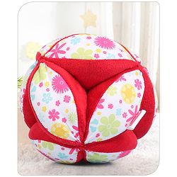 Babyhug Classic Clutch Soft Rattle Ball with Floral Print|Sensory Toy with Gentle Sound|Motor Skills, Visual Tracking & Tactile Exploration|Lightweight & Durable|BIS|0-24 Months|Red