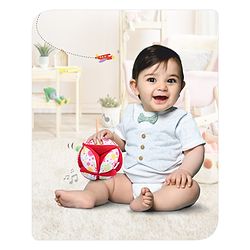 Babyhug Classic Clutch Soft Rattle Ball with Floral Print|Sensory Toy with Gentle Sound|Motor Skills, Visual Tracking & Tactile Exploration|Lightweight & Durable|BIS|0-24 Months|Red