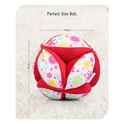 Babyhug Classic Clutch Soft Rattle Ball with Floral Print|Sensory Toy with Gentle Sound|Motor Skills, Visual Tracking & Tactile Exploration|Lightweight & Durable|BIS|0-24 Months|Red
