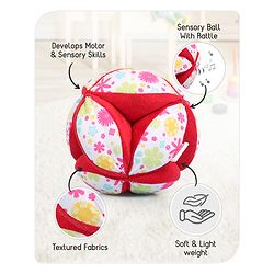 Babyhug Classic Clutch Soft Rattle Ball with Floral Print|Sensory Toy with Gentle Sound|Motor Skills, Visual Tracking & Tactile Exploration|Lightweight & Durable|BIS|0-24 Months|Red