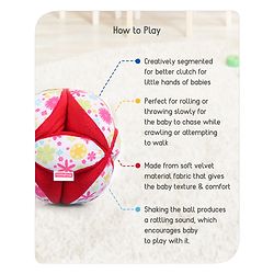 Babyhug Classic Clutch Soft Rattle Ball with Floral Print|Sensory Toy with Gentle Sound|Motor Skills, Visual Tracking & Tactile Exploration|Lightweight & Durable|BIS|0-24 Months|Red