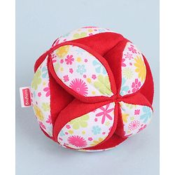 Babyhug Classic Clutch Soft Rattle Ball with Floral Print|Sensory Toy with Gentle Sound|Motor Skills, Visual Tracking & Tactile Exploration|Lightweight & Durable|BIS|0-24 Months|Red