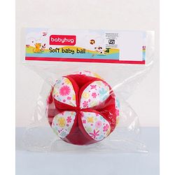 Babyhug Classic Clutch Soft Rattle Ball with Floral Print|Sensory Toy with Gentle Sound|Motor Skills, Visual Tracking & Tactile Exploration|Lightweight & Durable|BIS|0-24 Months|Red