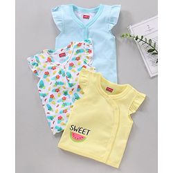 Babyhug 100% Cotton Sleeveless Stripe & Floral Printed Vest Pack Of 3 - Yellow Blue & White