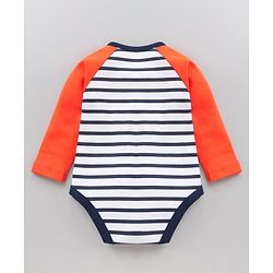 Babyhug 100% Cotton Full Sleeves Onesie Printed & Stripes - Orange
