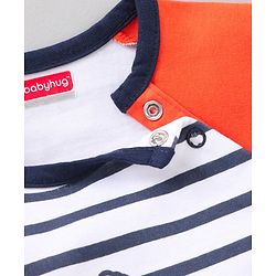 Babyhug 100% Cotton Full Sleeves Onesie Printed & Stripes - Orange