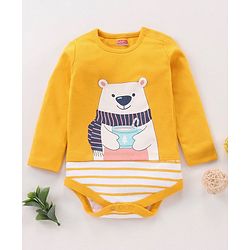 Babyhug 100% Cotton Full Sleeves Onesie Bear Print - Mustard
