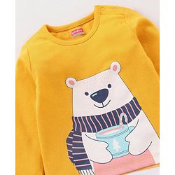 Babyhug 100% Cotton Full Sleeves Onesie Bear Print - Mustard