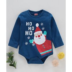 Babyhug 100% Cotton Full Sleeves Onesie Santa Print - Blue