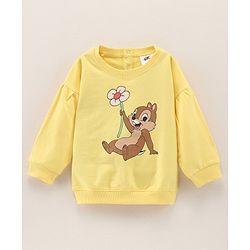 Babyhug Full Sleeves Knit Sweatshirt With 'Chip And Dale' Graphics & Balloon Sleeves - Yellow
