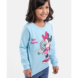 Babyhug Full Sleeves Knit Sweatshirt With Minnie Mouse Graphics- Sky Blue