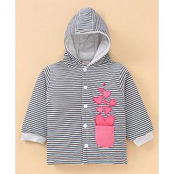 Babyhug Cotton Winter Wear Heart Patched Hooded T-Shirt and Dotted Lounge Pant - Navy Blue Pink
