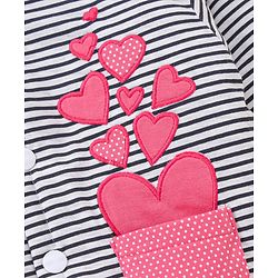 Babyhug Cotton Winter Wear Heart Patched Hooded T-Shirt and Dotted Lounge Pant - Navy Blue Pink