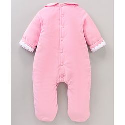 Babyhug Woven Full Sleeves Rompers Kitty Applique - Pink