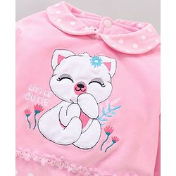 Babyhug Woven Full Sleeves Rompers Kitty Applique - Pink