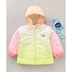 Babyhug Full Sleeves Hooded Jacket Color Block  Pattern with Heart Patch - Multicolour
