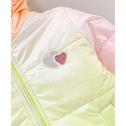Babyhug Full Sleeves Hooded Jacket Color Block  Pattern with Heart Patch - Multicolour