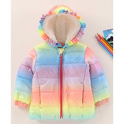 Babyhug Full Sleeves Woven Printed Hooded Padded Jacket - Multicolor