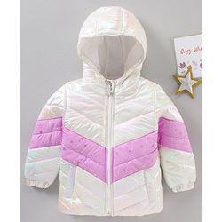Babyhug Full Sleeves Woven Color Block Hooded Padded Jacket - Off White