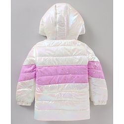Babyhug Full Sleeves Woven Color Block Hooded Padded Jacket - Off White