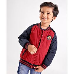 Babyhug Full Sleeves Bomber Jacket Color Block - Red