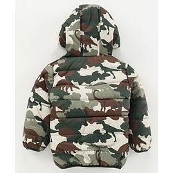 Babyhug Full Sleeves Woven Hooded Padded Jacket Dino Print - Green