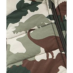 Babyhug Full Sleeves Woven Hooded Padded Jacket Dino Print - Green