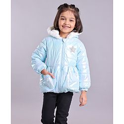 Babyhug Full Sleeves Hooded Jacket With Shimmer- Blue