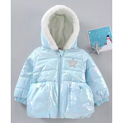 Babyhug Full Sleeves Hooded Jacket With Shimmer- Blue