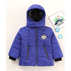 Babyhug Full Sleeves Hooded Puffed Solid Colour Jacket - Blue