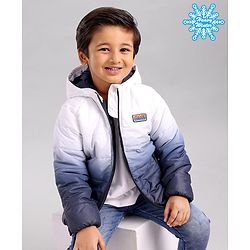 Babyhug Full Sleeves Hooded Padded Winter Jacket Color Block - Off White Navy