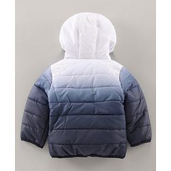 Babyhug Full Sleeves Hooded Padded Winter Jacket Color Block - Off White Navy