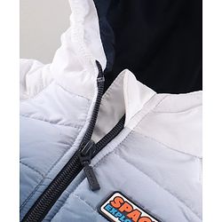 Babyhug Full Sleeves Hooded Padded Winter Jacket Color Block - Off White Navy