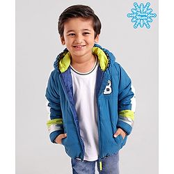 Babyhug Full Sleeves Hooded Padded Winter Jacket Color Block - Blue