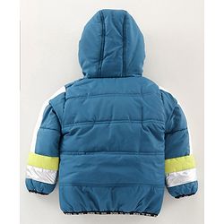 Babyhug Full Sleeves Hooded Padded Winter Jacket Color Block - Blue