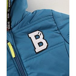 Babyhug Full Sleeves Hooded Padded Winter Jacket Color Block - Blue