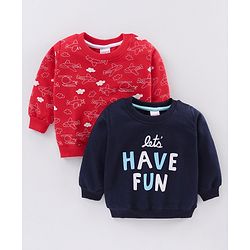 Babyhug Full Sleeves Knit Sweatshirts With Text Graphics Pack of 2- Multicolor