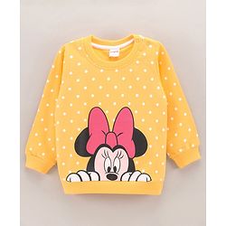 Babyhug Full Sleeves Cotton Knit Sweatshirt With Minnie Mouse Graphics - Yellow