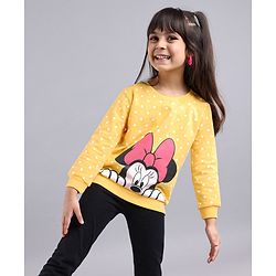 Babyhug Full Sleeves Cotton Knit Sweatshirt With Minnie Mouse Graphics - Yellow