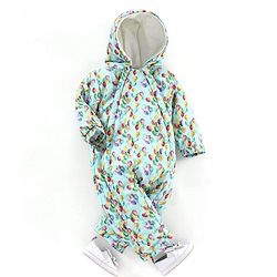 Babyhug Woven Full Sleeves Hooded Rompers Balloons Print - Blue