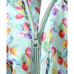 Babyhug Woven Full Sleeves Hooded Rompers Balloons Print - Blue