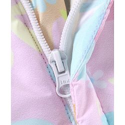 Babyhug Woven Full Sleeves Hooded Rompers Abstract Floral Print - Multicolour