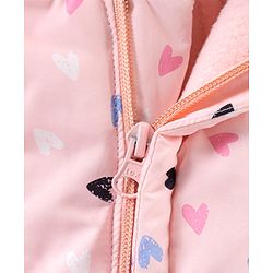 Babyhug Woven Full Sleeves Hooded Heart Print Romper - Pink