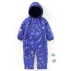 Babyhug Woven Full Sleeves Hooded Printed Romper - Blue